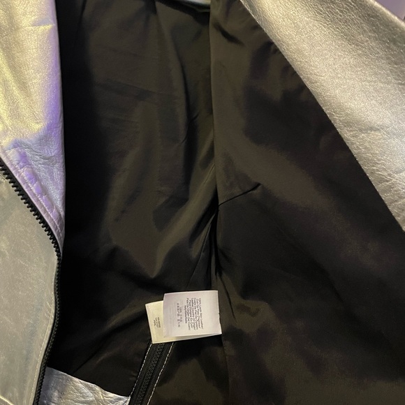 Silver lamb skin leather DKNY Jacket in small black zippers motorcycle designer - Picture 6 of 11